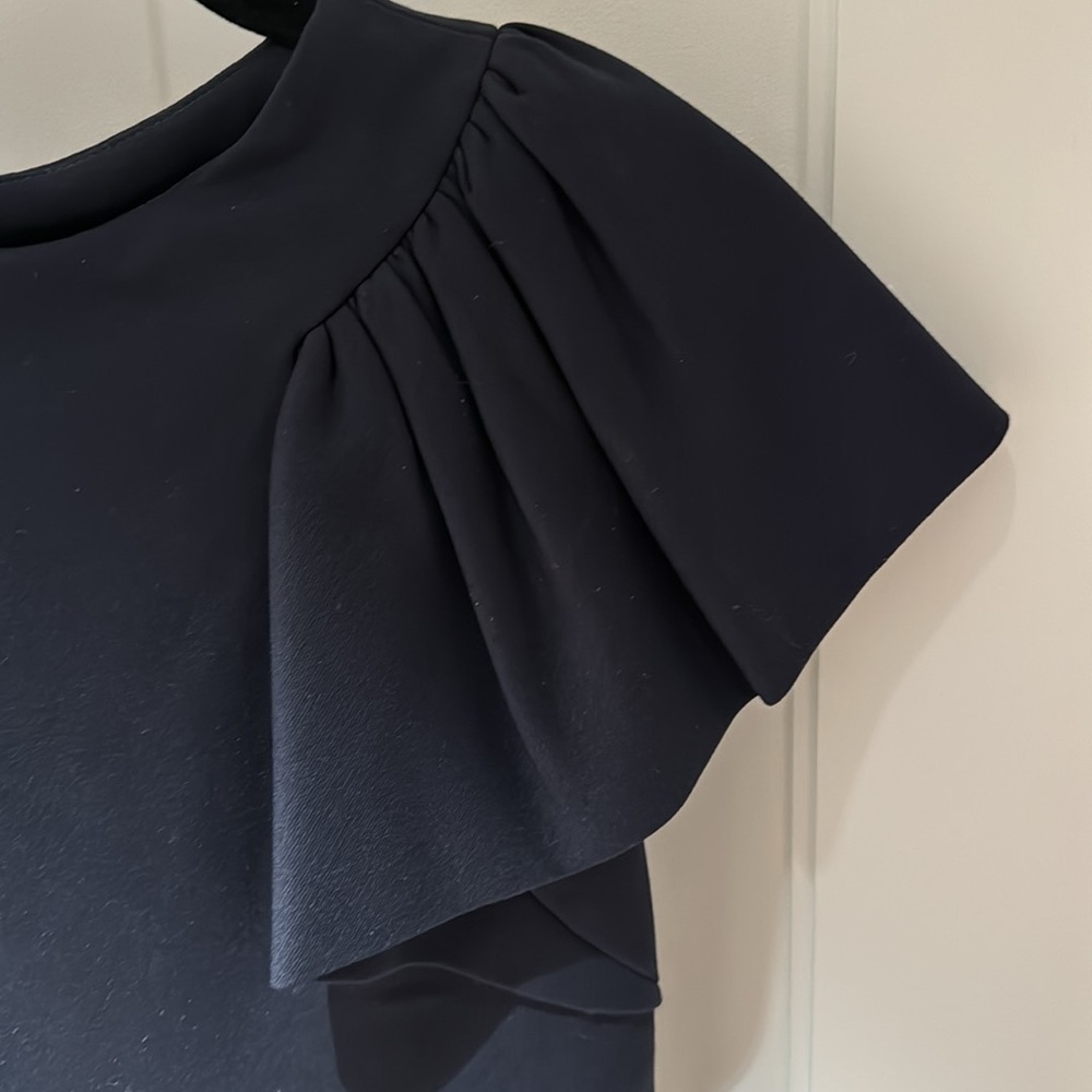 Milly navy dress, one shoulder ruffle shoulder size S
